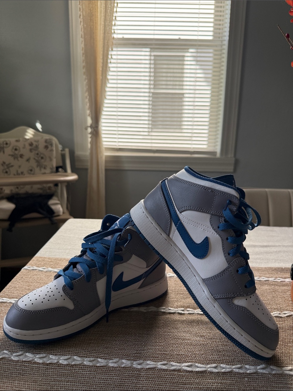 Nike Big Kids White and Blue High-Top Sneakers